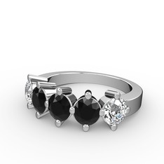 5 Taşlı Yüzük - Siyah zirkon ve pırlanta 18 ayar beyaz altın yüzük (1.32 karat) #1t0q4l0