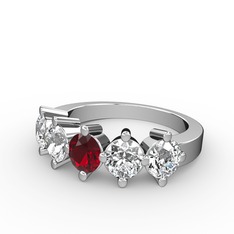 Garnet, swarovski ve pırlanta 18 ayar beyaz altın yüzük (1.32 karat)