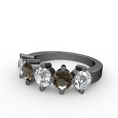Beyaz zirkon, dumanlı kuvars ve swarovski 925 ayar siyah rodyum kaplama gümüş yüzük