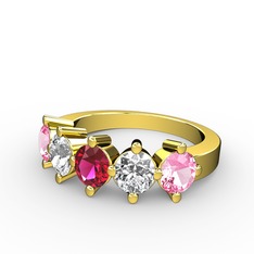 5 Taşlı Yüzük - Rodolit garnet, pırlanta ve pembe kuvars 18 ayar altın yüzük (1.32 karat) #1t8htqk