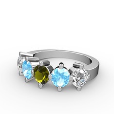 5 Taşlı Yüzük - Peridot, akuamarin ve beyaz zirkon 14 ayar beyaz altın yüzük #1t93t0a
