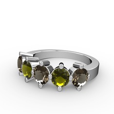 Dumanlı kuvars ve peridot 18 ayar beyaz altın yüzük