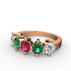 5 Taşlı Yüzük - Rodolit garnet, yeşil kuvars ve swarovski 18 ayar rose altın yüzük #1t9n0vd