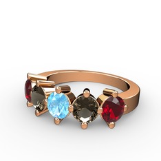 Akuamarin, dumanlı kuvars ve garnet 14 ayar rose altın yüzük