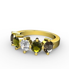 5 Taşlı Yüzük - Swarovski, peridot ve dumanlı kuvars 18 ayar altın yüzük #1tc6uo3