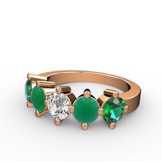 5 Taşlı Yüzük - Swarovski, kök zümrüt ve yeşil kuvars 18 ayar rose altın yüzük #1teiy3r