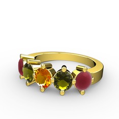 5 Taşlı Yüzük - Sitrin, peridot ve kök yakut 8 ayar altın yüzük #1tett4o