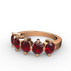5 Taşlı Yüzük - Garnet 14 ayar rose altın yüzük #1tf20g9