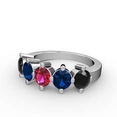 Rodolit garnet, lab safir ve siyah zirkon 8 ayar beyaz altın yüzük