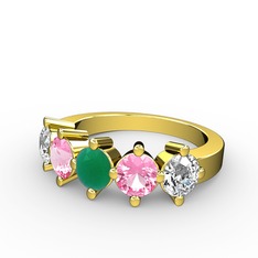 5 Taşlı Yüzük - Kök zümrüt, pembe kuvars ve swarovski 14 ayar altın yüzük #1tk19qs
