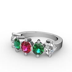 Rodolit garnet, yeşil kuvars ve swarovski 14 ayar beyaz altın yüzük