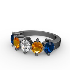 Beyaz zirkon, sitrin ve lab safir 925 ayar siyah rodyum kaplama gümüş yüzük