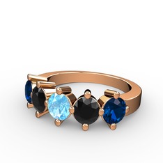 Akuamarin, siyah zirkon ve lab safir 18 ayar rose altın yüzük