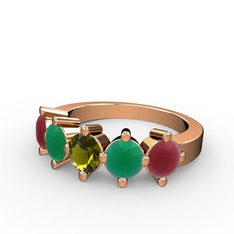 Peridot, kök zümrüt ve kök yakut 8 ayar rose altın yüzük