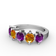 Ametist ve sitrin 14 ayar beyaz altın yüzük