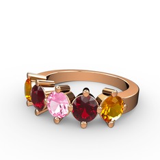 Pembe kuvars, garnet ve sitrin 8 ayar rose altın yüzük