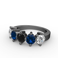 5 Taşlı Yüzük - Siyah zirkon, lab safir ve beyaz zirkon 925 ayar siyah rodyum kaplama gümüş yüzük #1upufu2