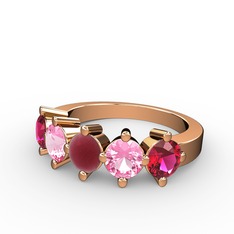 5 Taşlı Yüzük - Kök yakut, pembe kuvars ve rodolit garnet 14 ayar rose altın yüzük #1uq9u8z