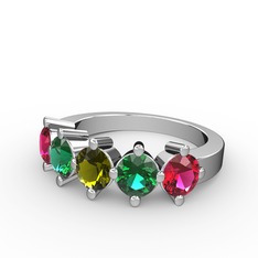 Peridot, yeşil kuvars ve rodolit garnet 14 ayar beyaz altın yüzük