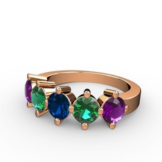Lab safir, yeşil kuvars ve ametist 14 ayar rose altın yüzük
