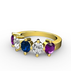 Lab safir, swarovski ve ametist 18 ayar altın yüzük