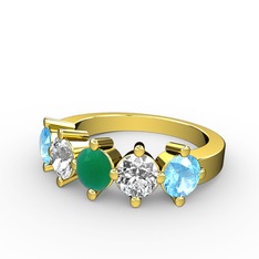 5 Taşlı Yüzük - Kök zümrüt, pırlanta ve akuamarin 14 ayar altın yüzük (1.32 karat) #1uup083