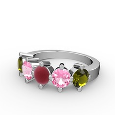 Kök yakut, pembe kuvars ve peridot 8 ayar beyaz altın yüzük