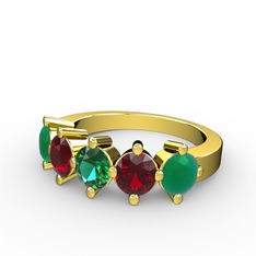 5 Taşlı Yüzük - Yeşil kuvars, garnet ve kök zümrüt 18 ayar altın yüzük #1uzoo2o