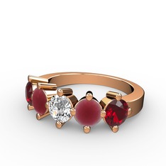 Swarovski, kök yakut ve garnet 8 ayar rose altın yüzük