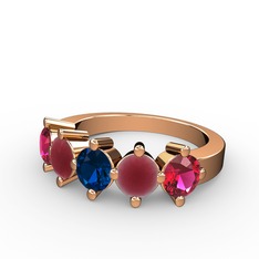Lab safir, kök yakut ve rodolit garnet 14 ayar rose altın yüzük
