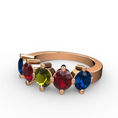 Peridot, garnet ve lab safir 8 ayar rose altın yüzük
