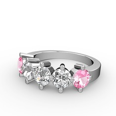 5 Taşlı Yüzük - Pırlanta, swarovski ve pembe kuvars 8 ayar beyaz altın yüzük (0.66 karat) #1vftjow