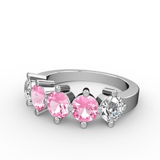 5 Taşlı Yüzük - Pembe kuvars ve beyaz zirkon 8 ayar beyaz altın yüzük #1vplyac