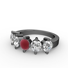 5 Taşlı Yüzük - Kök yakut, pırlanta ve swarovski 925 ayar siyah rodyum kaplama gümüş yüzük (1.32 karat) #1vppyou