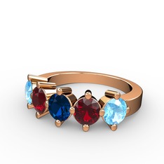 Lab safir, garnet ve akuamarin 925 ayar rose altın kaplama gümüş yüzük