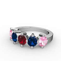 5 Taşlı Yüzük - Garnet, lab safir ve pembe kuvars 18 ayar beyaz altın yüzük #1vv27sn