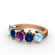 5 Taşlı Yüzük - Ametist, lab safir ve akuamarin 18 ayar rose altın yüzük #1vwn82o