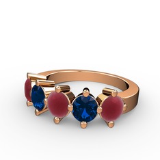 5 Taşlı Yüzük - Kök yakut ve lab safir 14 ayar rose altın yüzük #1w2zlie