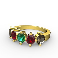 5 Taşlı Yüzük - Yeşil kuvars, garnet ve dumanlı kuvars 18 ayar altın yüzük #1w88s6x