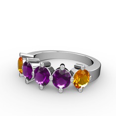 5 Taşlı Yüzük - Ametist ve sitrin 14 ayar beyaz altın yüzük #1wetgjt