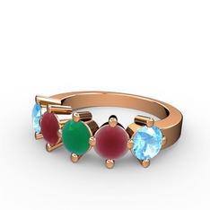 5 Taşlı Yüzük - Kök zümrüt, kök yakut ve akuamarin 925 ayar rose altın kaplama gümüş yüzük #1wjq7zg