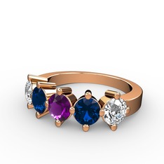 5 Taşlı Yüzük - Ametist, lab safir ve swarovski 8 ayar rose altın yüzük #1x24g5h