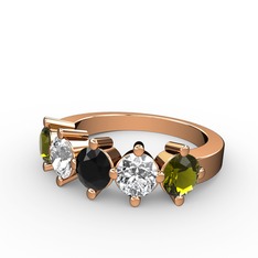 Siyah zirkon, pırlanta ve peridot 14 ayar rose altın yüzük (1.32 karat)