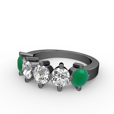 Pırlanta, swarovski ve kök zümrüt 925 ayar siyah rodyum kaplama gümüş yüzük (0.66 karat)