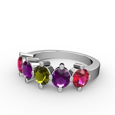 Peridot, ametist ve rodolit garnet 14 ayar beyaz altın yüzük
