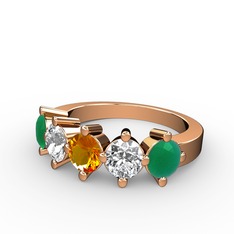 5 Taşlı Yüzük - Sitrin, beyaz zirkon ve kök zümrüt 18 ayar rose altın yüzük #1xhv205
