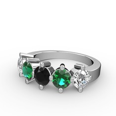 Siyah zirkon, yeşil kuvars ve swarovski 8 ayar beyaz altın yüzük