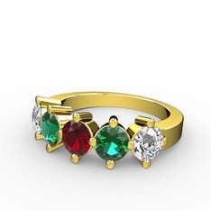 Garnet, yeşil kuvars ve swarovski 8 ayar altın yüzük