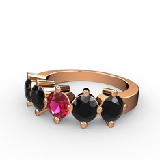 Rodolit garnet ve siyah zirkon 18 ayar rose altın yüzük