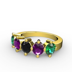 5 Taşlı Yüzük - Siyah zirkon, ametist ve yeşil kuvars 14 ayar altın yüzük #1yazsrf